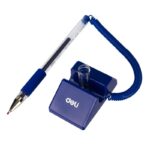 Pix cu bila Deli 6791, 0.5mm, cu suport birou, corp transparent, grip cauciucat, scris albastru - imagine 4